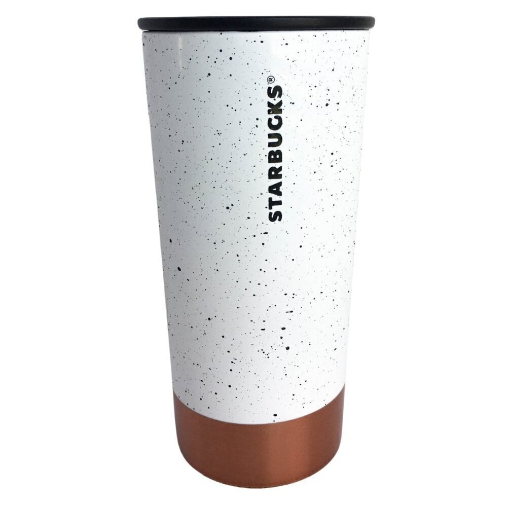 Starbucks 2012 White Gold Speckle Stainless Steel Coffee Cup Tumbler 12 Ounces